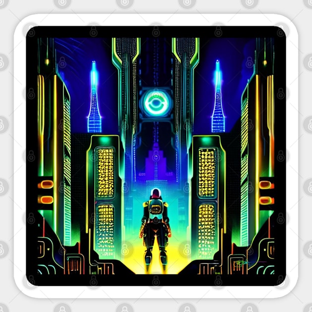 Vibrant Retro Sci-Fi Cyborg Dreamscapes 28 Sticker by Benito Del Ray